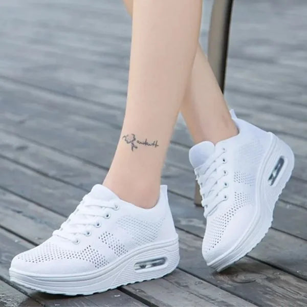 Women's Mesh Sneakers with Lace-Up Closure & Air Cushion Sole - Ankle Closeup