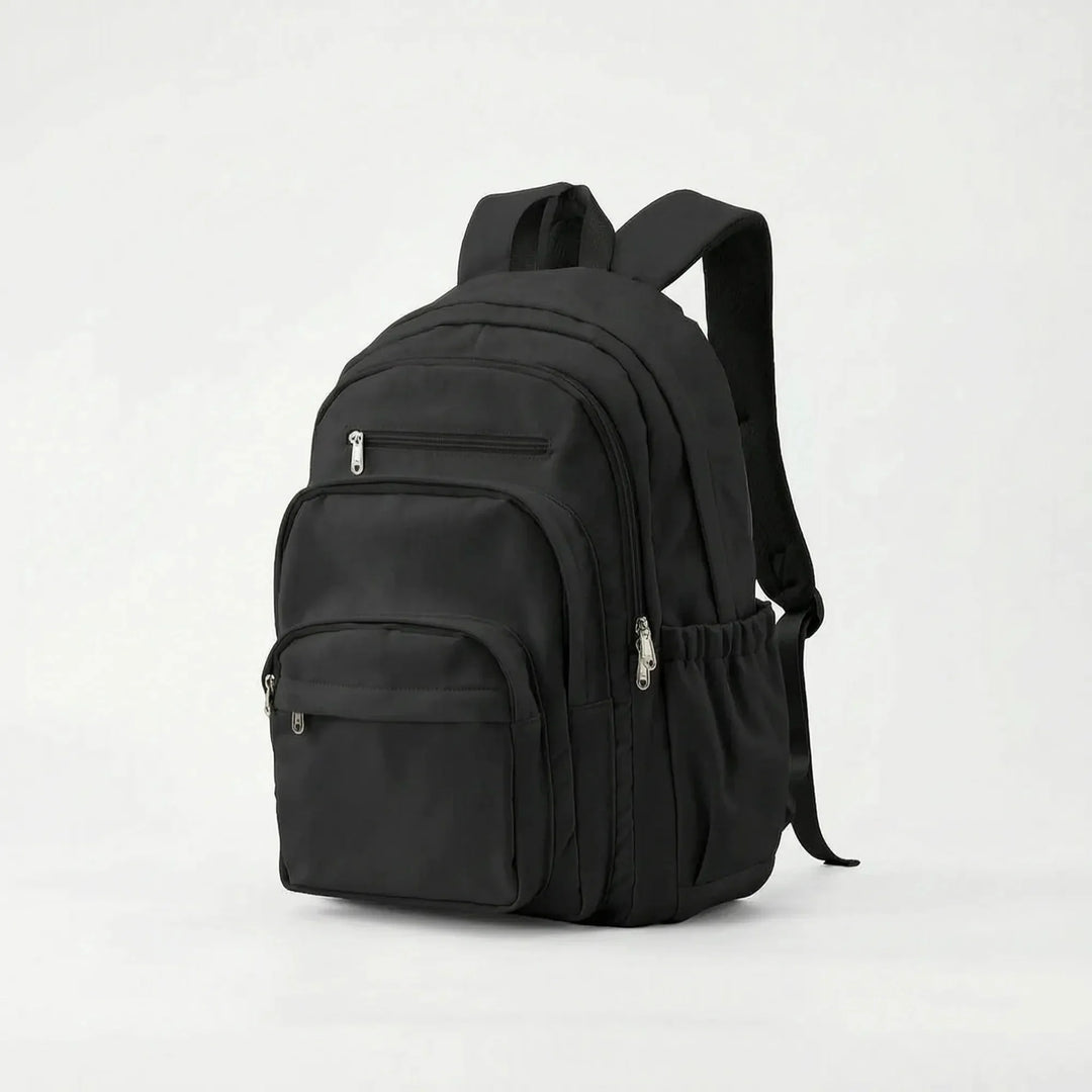 Black Everyday Multi Pocket Backpack with Adjustable Straps & Side Pockets — Eilidh
