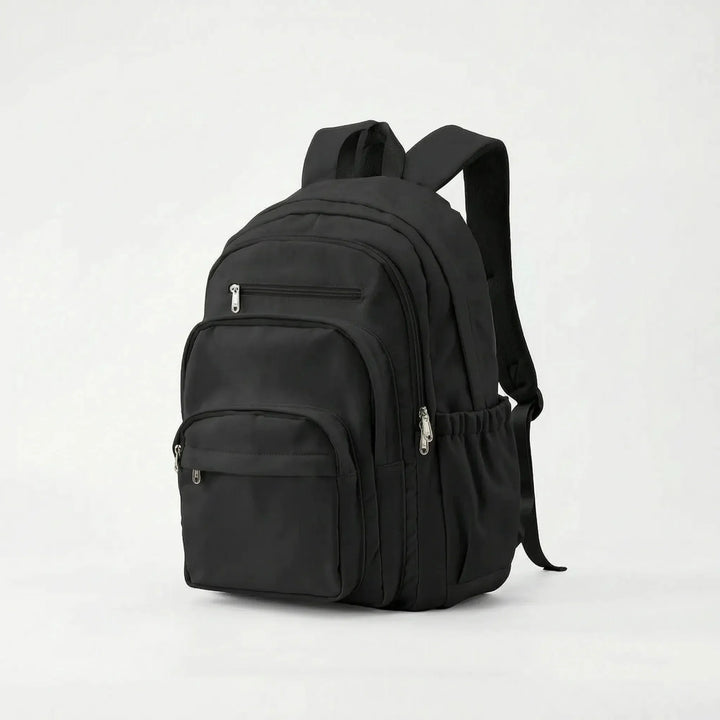 Black Everyday Multi Pocket Backpack with Adjustable Straps & Side Pockets — Eilidh