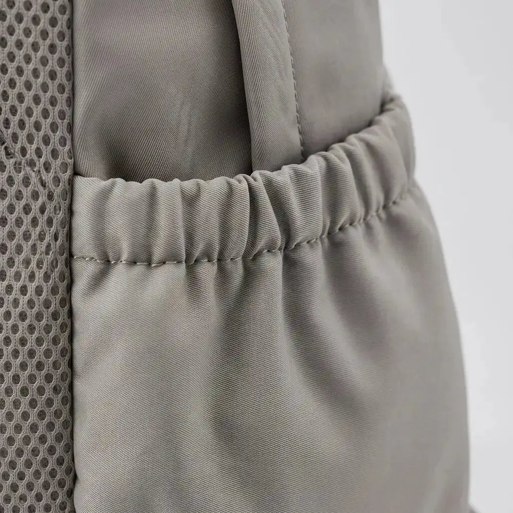 Grey Everyday Multi Pocket Backpack with Adjustable Straps & Side Pockets — Eilidh - Brown Fabric Close Up
