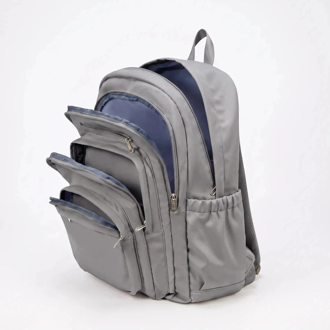 Grey Everyday Multi Pocket Backpack with Adjustable Straps & Side Pockets — Eilidh - Brown Open Compartments
