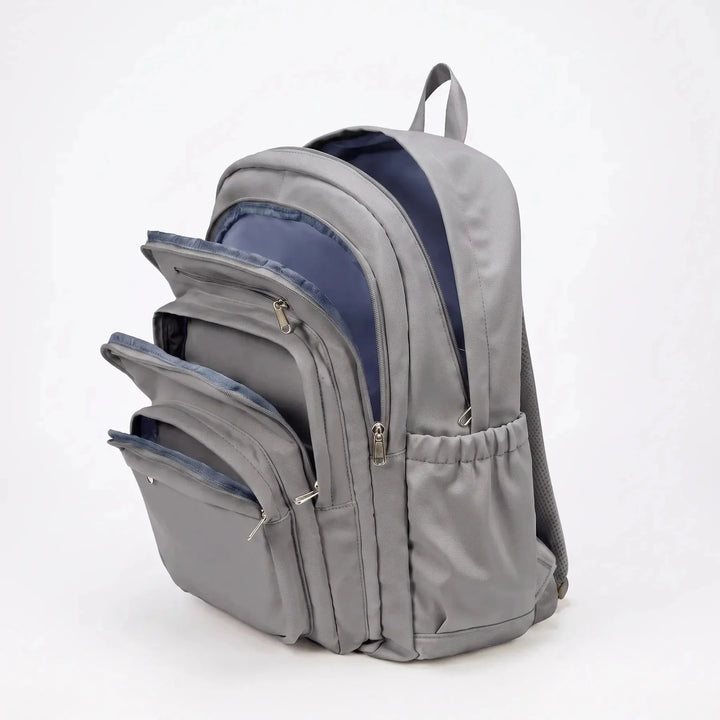 Grey Everyday Multi Pocket Backpack with Adjustable Straps & Side Pockets — Eilidh - Brown Open Compartments