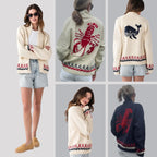 Women's Nautical Knit Cardigan with Button-Front Closure & Oversized Fit - Collage Multiple Views