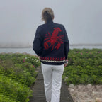 Black (Lobster) Women's Nautical Knit Cardigan with Button-Front Closure & Oversized Fit - Lobster