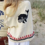 Blue (Wal) Women's Nautical Knit Cardigan with Button-Front Closure & Oversized Fit - Wal