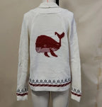 Red (Wal-Motive) Women's Nautical Knit Cardigan with Button-Front Closure & Oversized Fit - Wal Motive