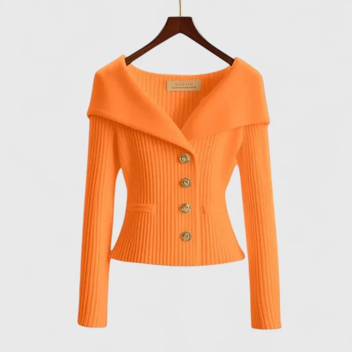 Orange Women's Off-Shoulder Knit Cardigan with Button Front & Ribbed Fit