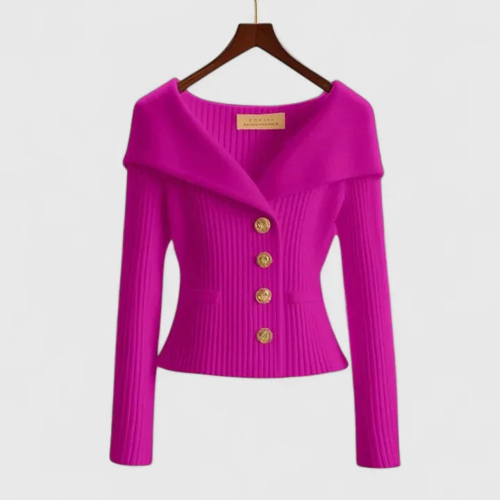 Pink Women's Off-Shoulder Knit Cardigan with Button Front & Ribbed Fit