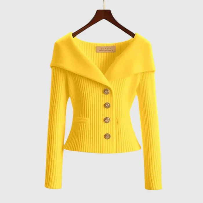 Yellow Women's Off-Shoulder Knit Cardigan with Button Front & Ribbed Fit