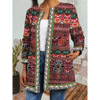 Green Women's Open Front Jacket with Long Sleeves & Relaxed Fit