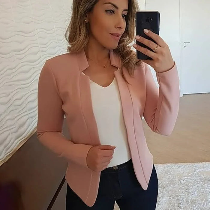 Pink Women's Open-Front Blazer with Notched Collar & Long Sleeves — Emma