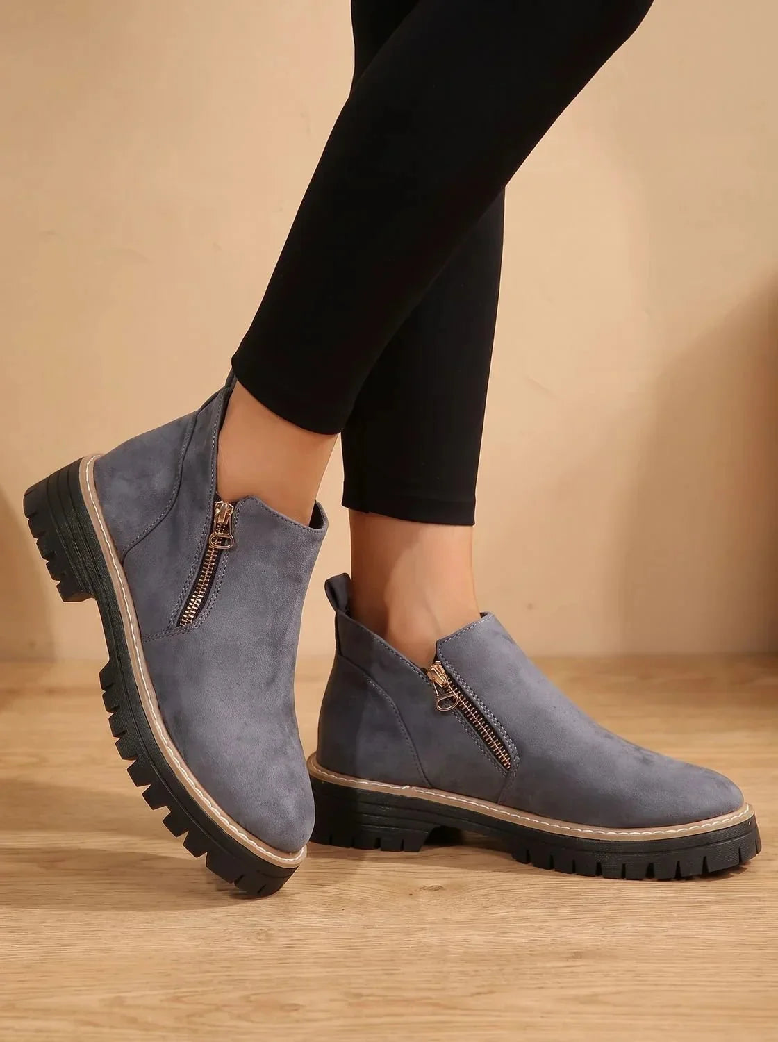 Women's Orthopedic Ankle Boots with Cushioned Insole & Side Zipper - Side Lifted Pose