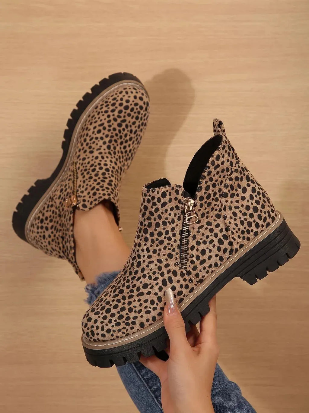 Women's Orthopedic Ankle Boots with Cushioned Insole & Side Zipper - Print Hand Held Detail