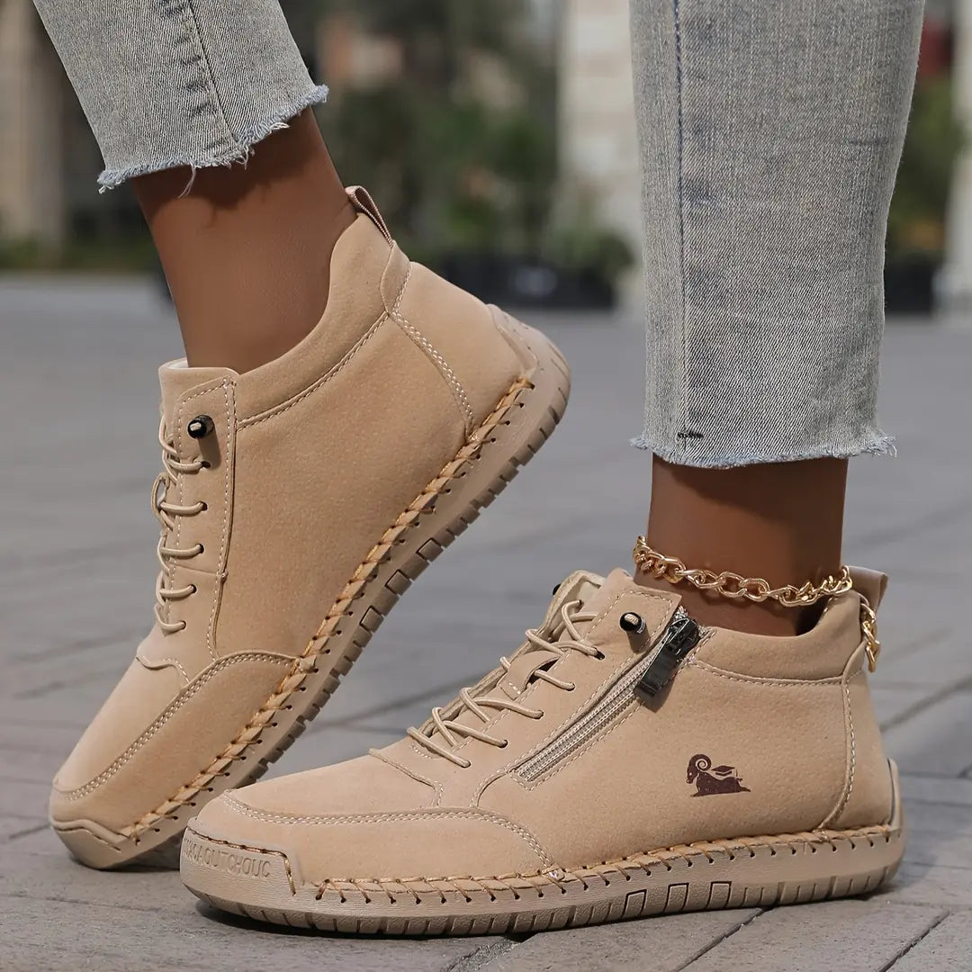 Khaki Women's Orthopedic Comfort Shoes with Wide Toe Box & Non-Slip Sole - Ankle Detail