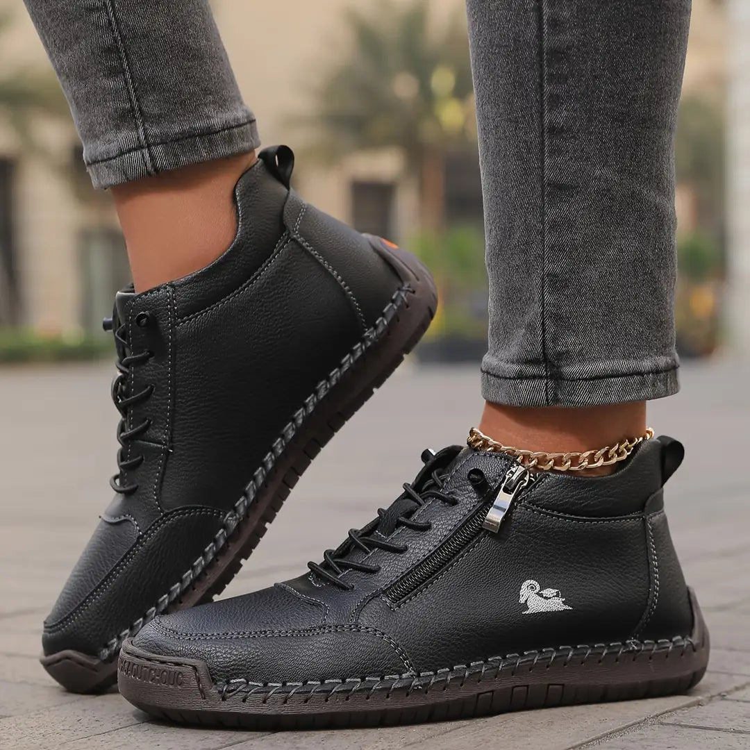Black Women's Orthopedic Comfort Shoes with Wide Toe Box & Non-Slip Sole - Lace Up Detail
