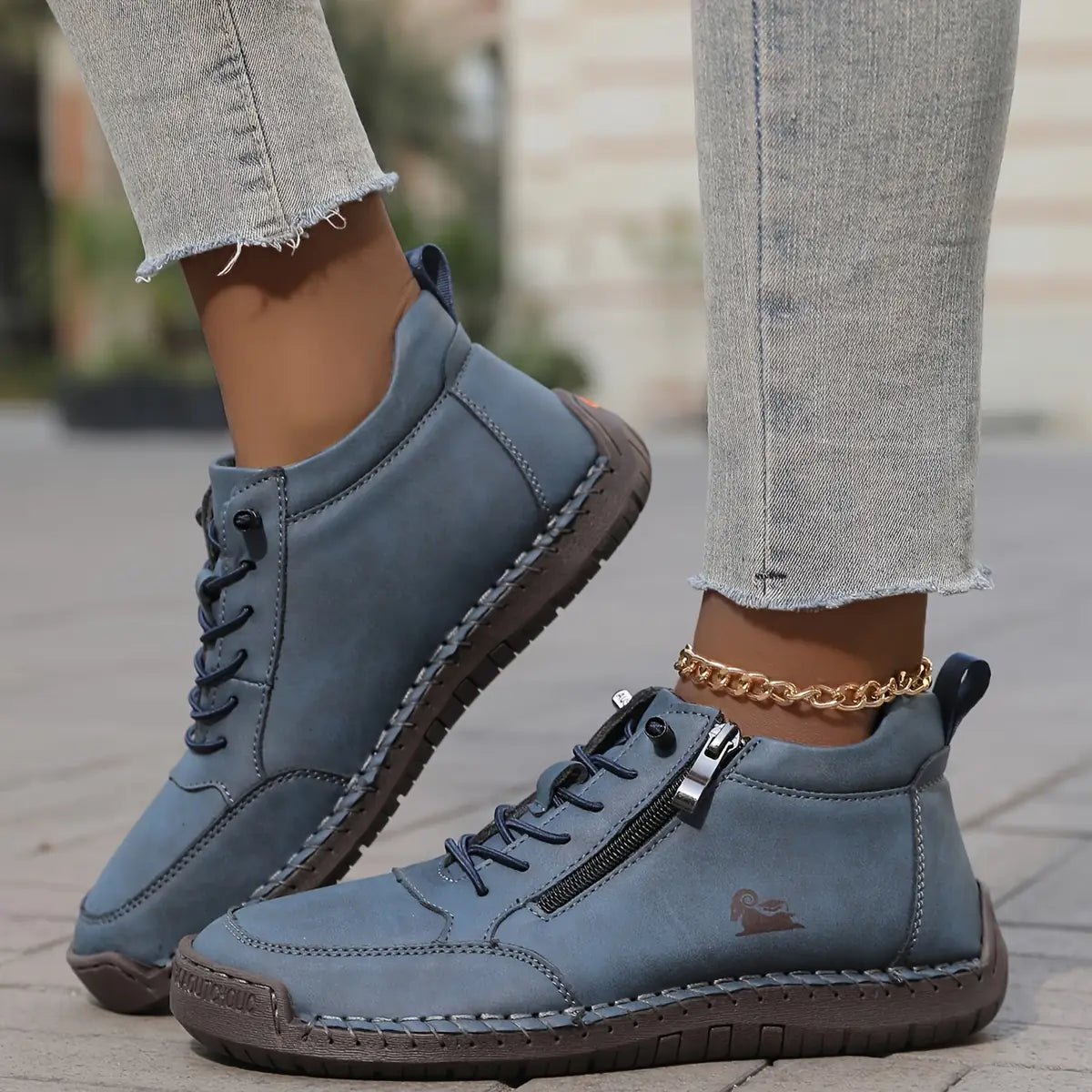 Blue Women's Orthopedic Comfort Shoes with Wide Toe Box & Non-Slip Sole - Side View