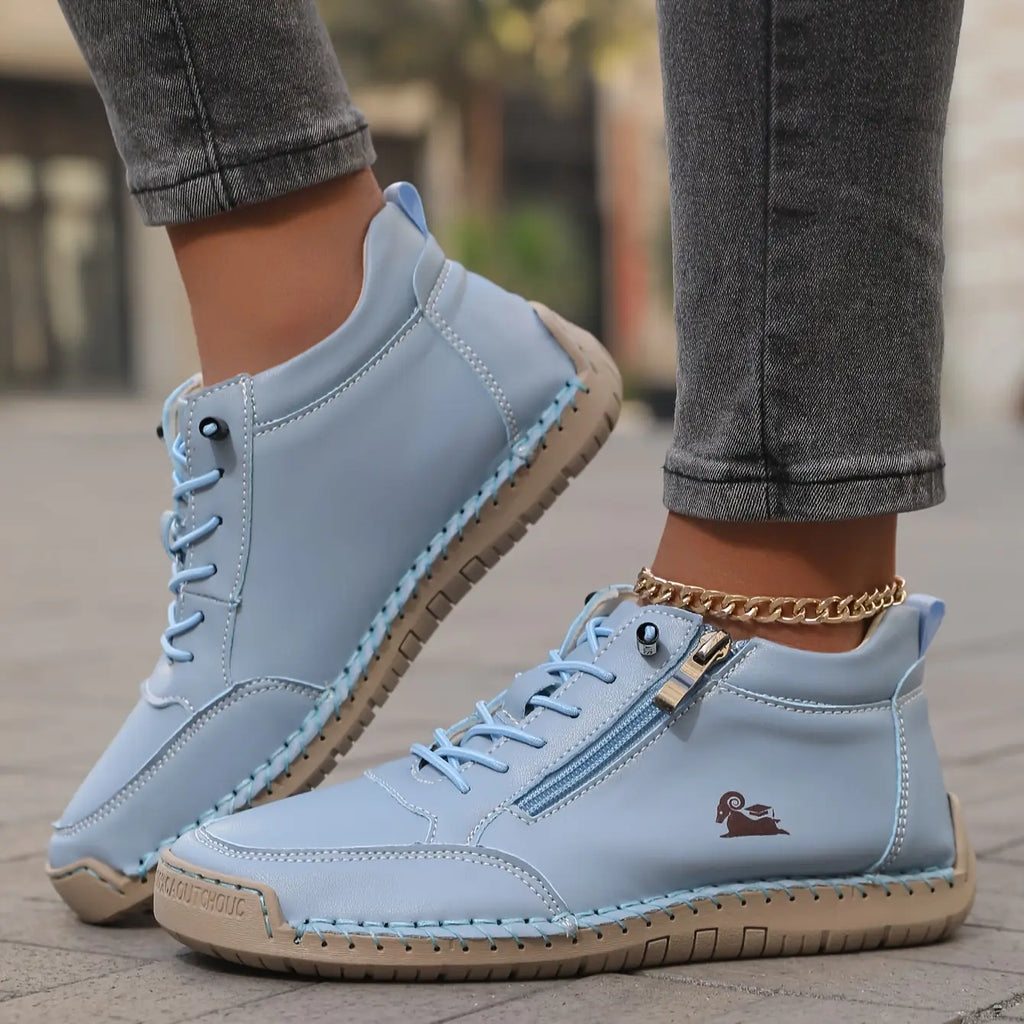 Light Blue Women's Orthopedic Comfort Shoes with Wide Toe Box & Non-Slip Sole - Close Up Zipper