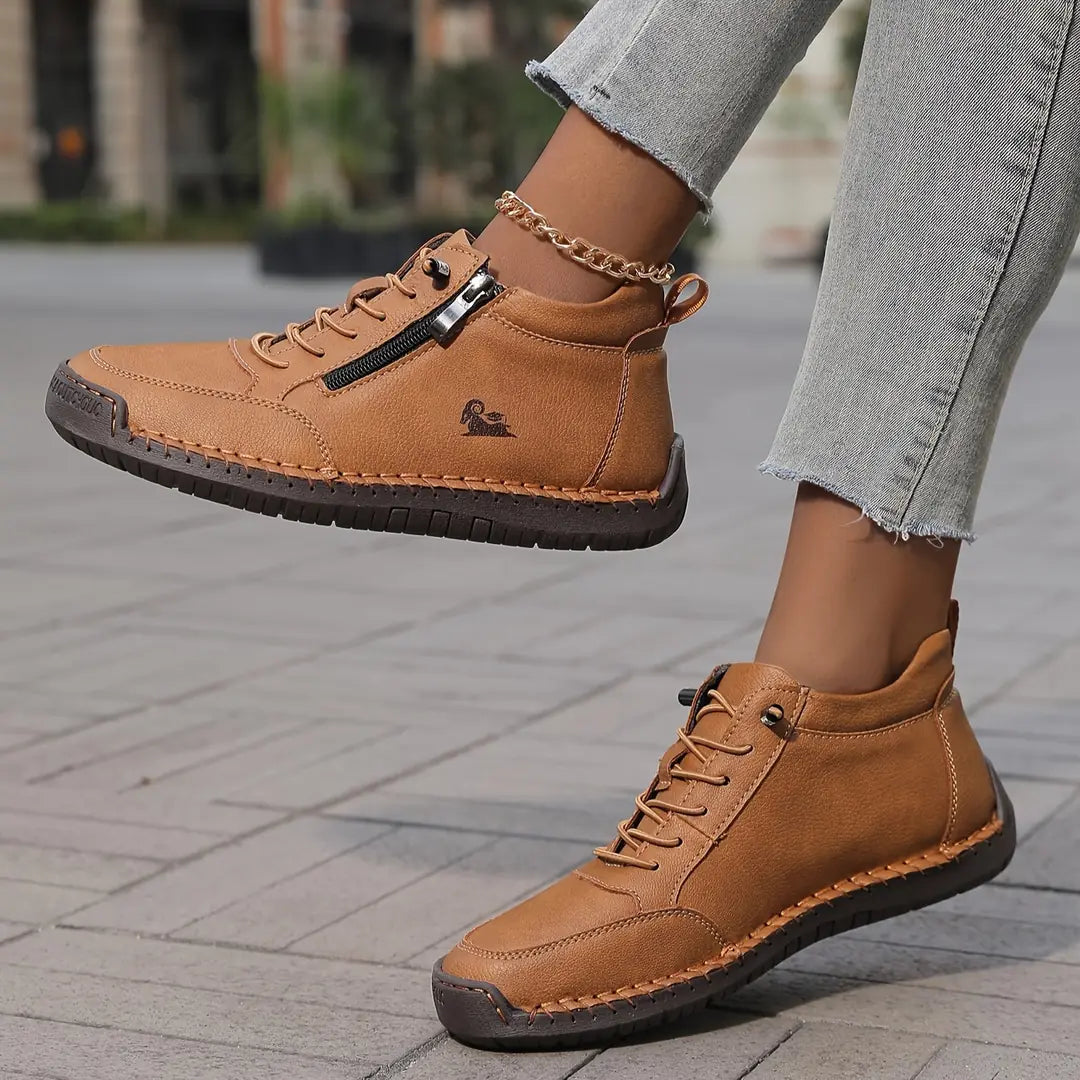 Women's Orthopedic Comfort Shoes with Wide Toe Box & Non-Slip Sole - Brown Side Detail
