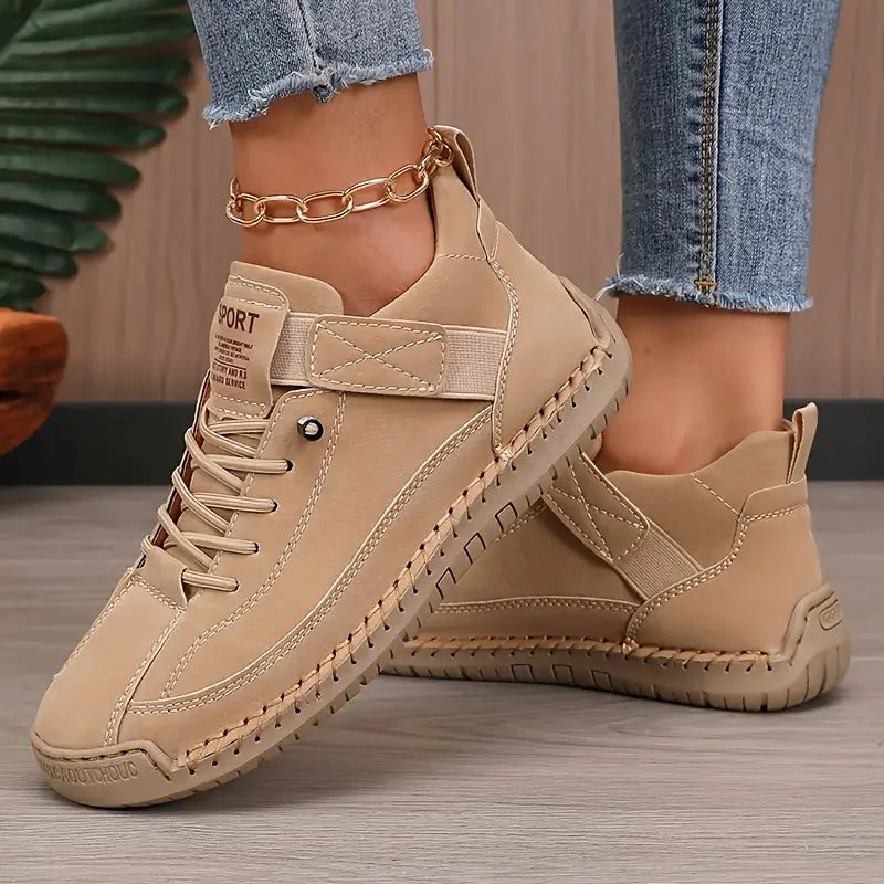 Women's Orthopedic High Top Sneakers with Cushioned Comfort & Adjustable Strap - Close Up Stitching