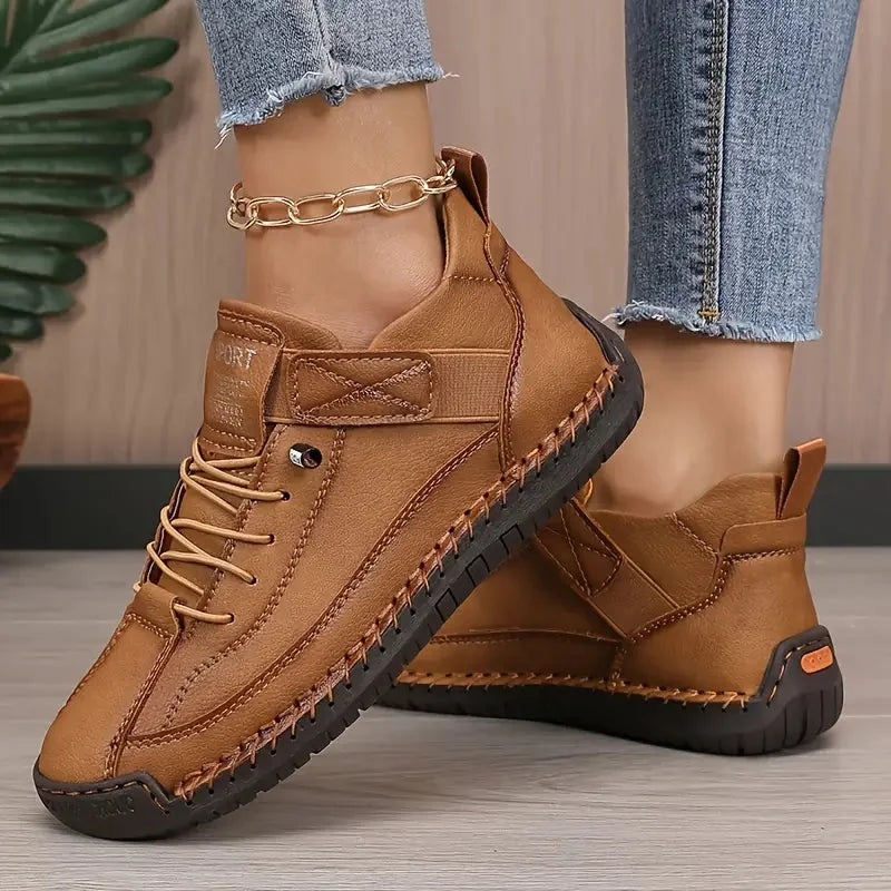 Brown Women's Orthopedic High Top Sneakers with Cushioned Comfort & Adjustable Strap