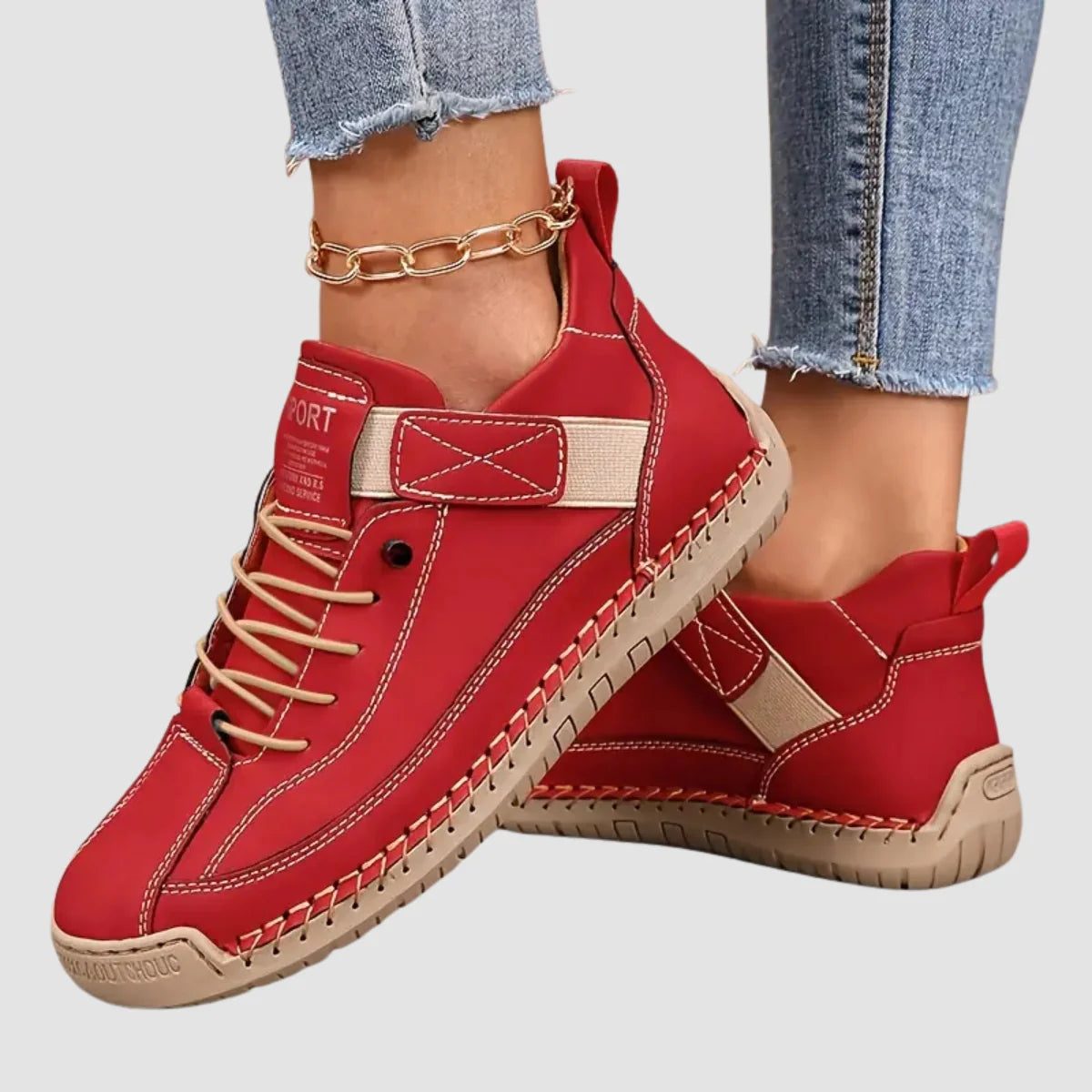 Red Women's Orthopedic High Top Sneakers with Cushioned Comfort & Adjustable Strap
