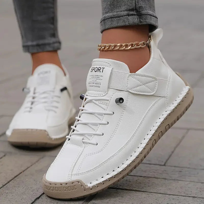White Women's Orthopedic High Top Sneakers with Cushioned Comfort & Adjustable Strap