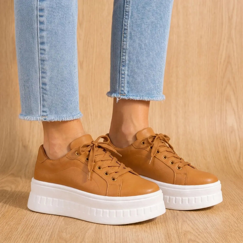 Women's Orthopedic Platform Sneakers with Arch-Support Lace-Up Closure & Cushioned Footbed - Front Facing Stance
