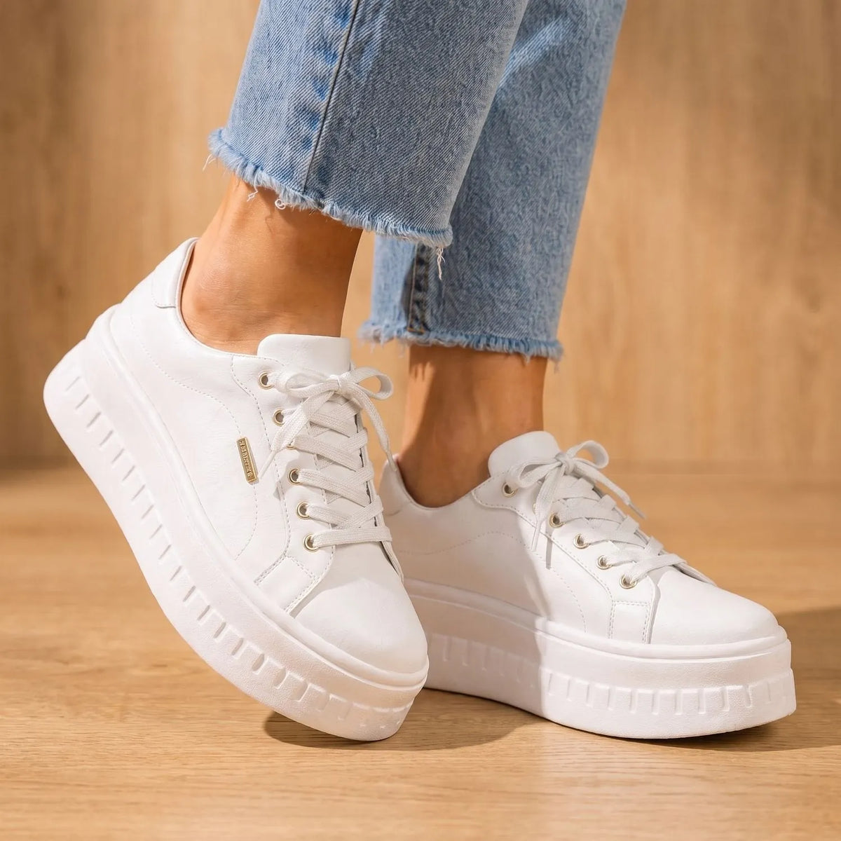 White Women's Orthopedic Platform Sneakers with Arch-Support Lace-Up Closure & Cushioned Footbed — Issy - Walking Toe Detail