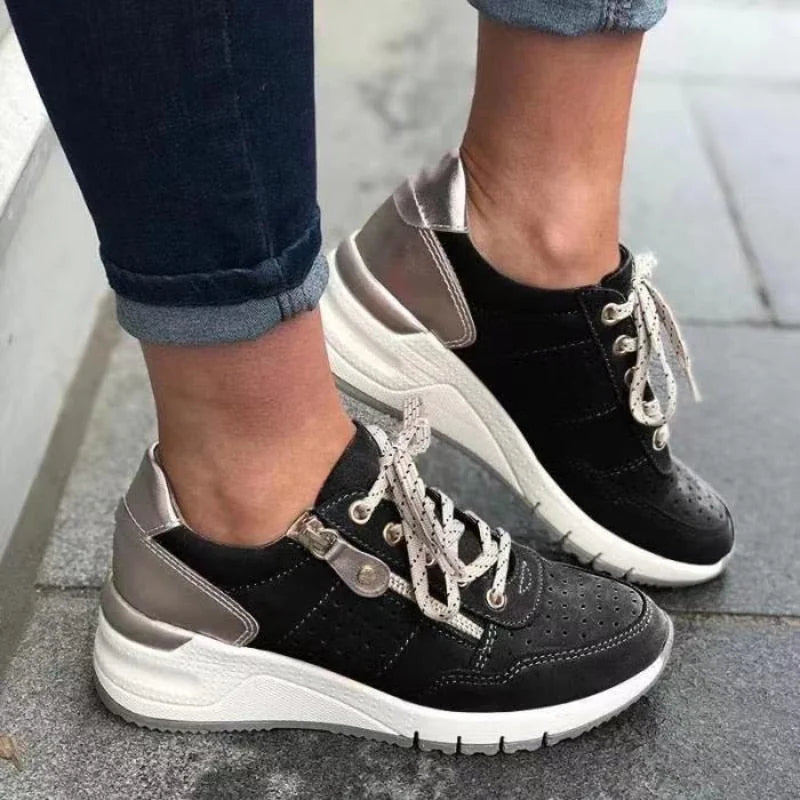 Black Women's Orthopedic Walking Shoes with Lace-Up Zip Detail — Zara - Outdoor Walking Pose