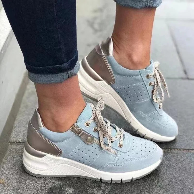 Blue Women's Orthopedic Walking Shoes with Lace-Up Zip Detail — Zara - Outdoor Close Up