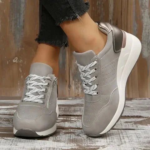 Grey Women's Orthopedic Walking Shoes with Lace-Up Zip Detail — Zara - Studio Side Profile