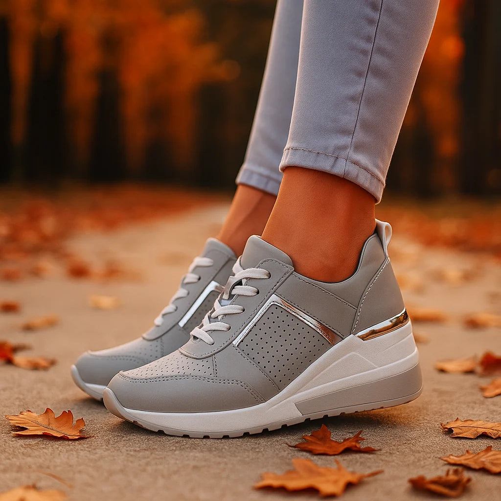 Grey Women's Orthopedic Wedge Shoes with Breathable Perforated Design — Brooke - Close Up Sole Detail