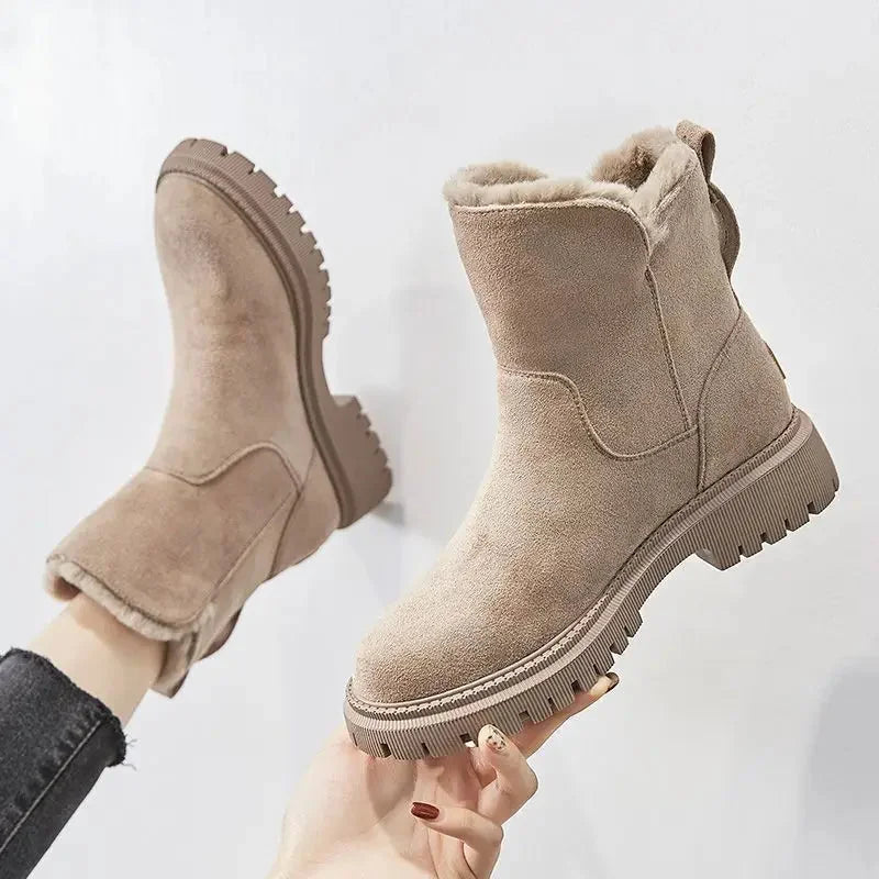 Women's Orthopedic Winter Boots with Rounded Toe & Platform Sole - Hand Hold Detail
