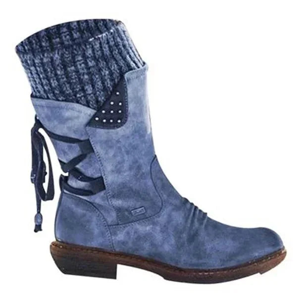 Women's Orthopedic Winter Shoes with Lace-Up Knit Cuff & Buckle Detail - Studio Side Profile