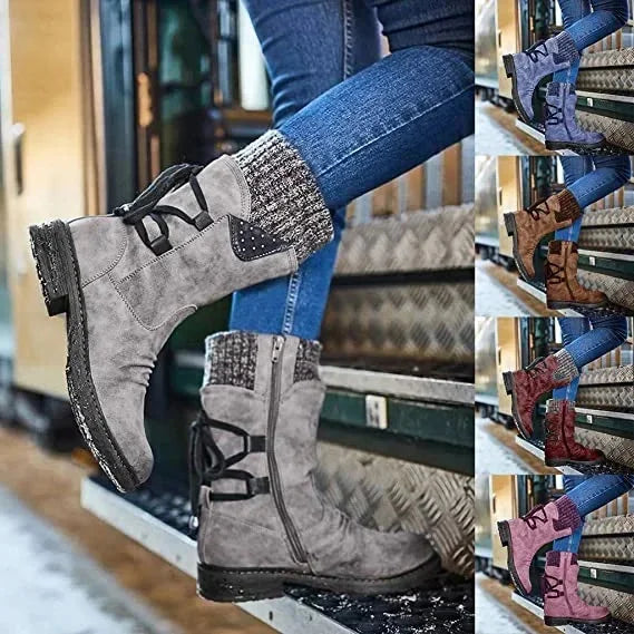 Gray Women's Orthopedic Winter Shoes with Lace-Up Knit Cuff & Buckle Detail - Multi Variant Grid Lifestyle