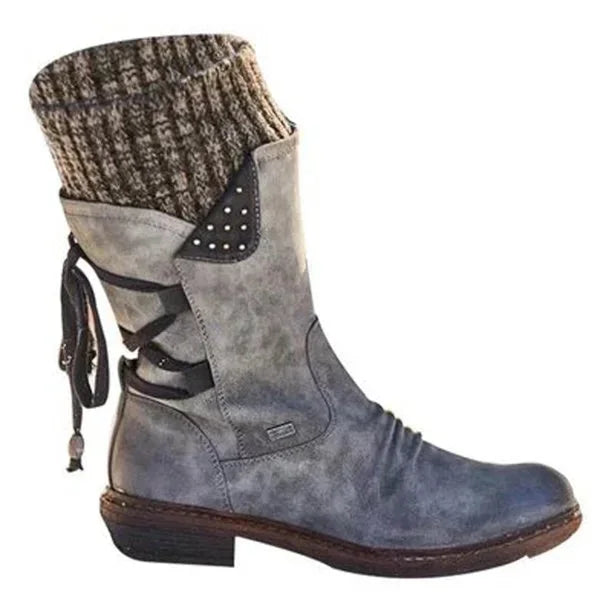 Women's Orthopedic Winter Shoes with Lace-Up Knit Cuff & Buckle Detail - Studio Side Detail