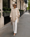 Apricot Women's Oversized Asymmetric Sweater with Crew Neck & Long Sleeves