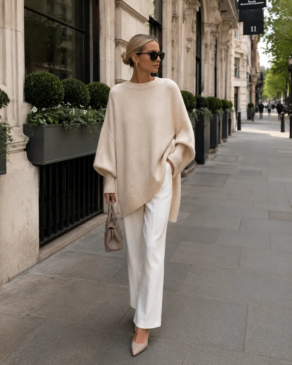 Apricot Women's Oversized Asymmetric Sweater with Crew Neck & Long Sleeves