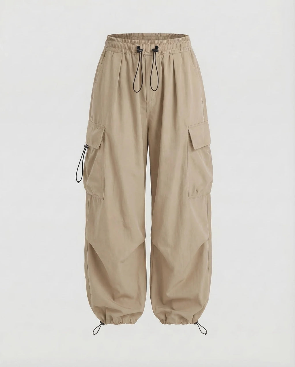 Apricot Women's Oversized Cargo Pants with Drawstring Waist & Flap Pockets — Lena