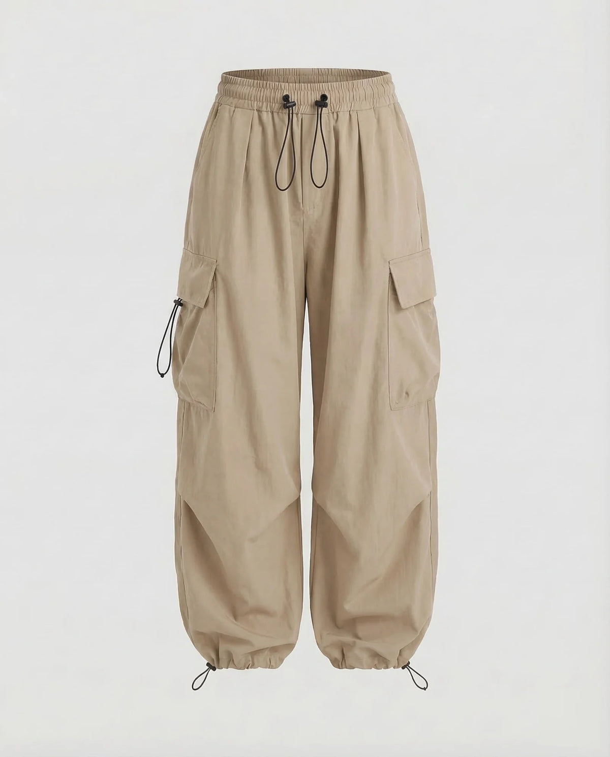 Apricot Women's Oversized Cargo Pants with Drawstring Waist & Flap Pockets — Lena