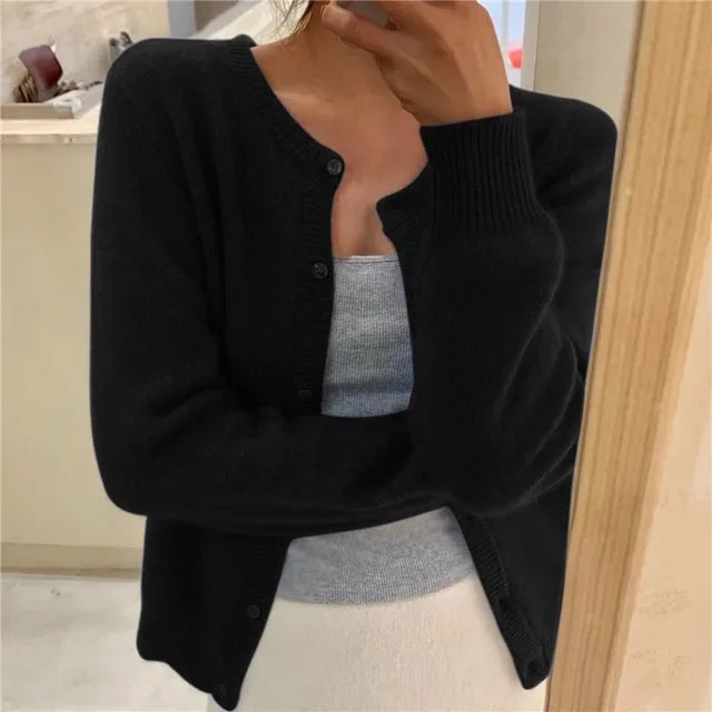 Black Women's Oversized Cardigan with Button-Front Closure & Ribbed Cuffs