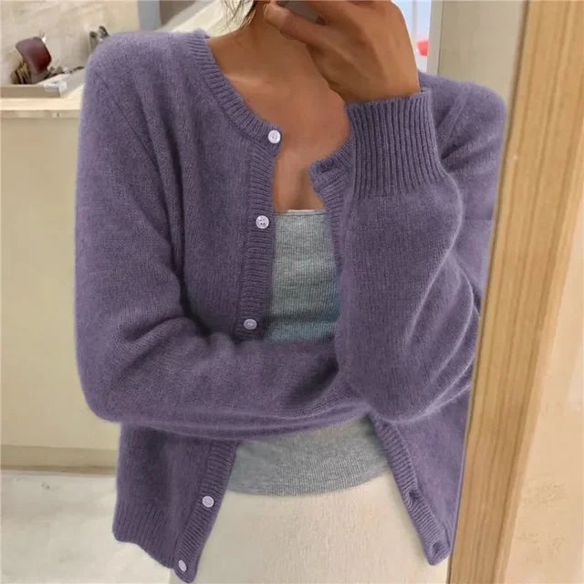 Mauve Women's Oversized Cardigan with Button-Front Closure & Ribbed Cuffs