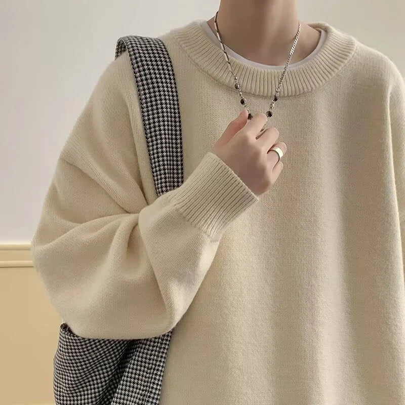 Apricot Women's Oversized Sweater with Crew Neck & Relaxed Long Sleeves