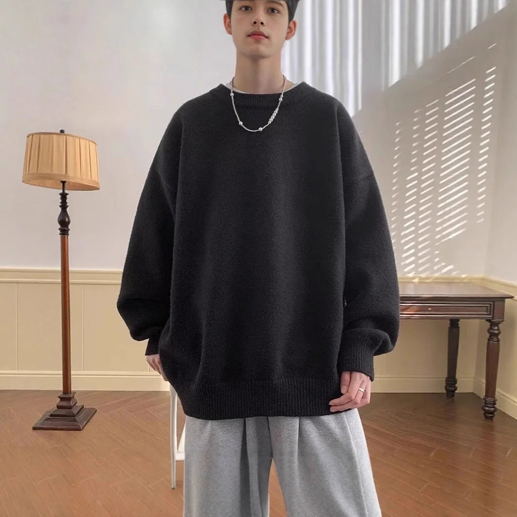 Women's Oversized Sweater with Crew Neck & Relaxed Long Sleeves - Front Worn Studio