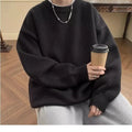 Black Women's Oversized Sweater with Crew Neck & Relaxed Long Sleeves