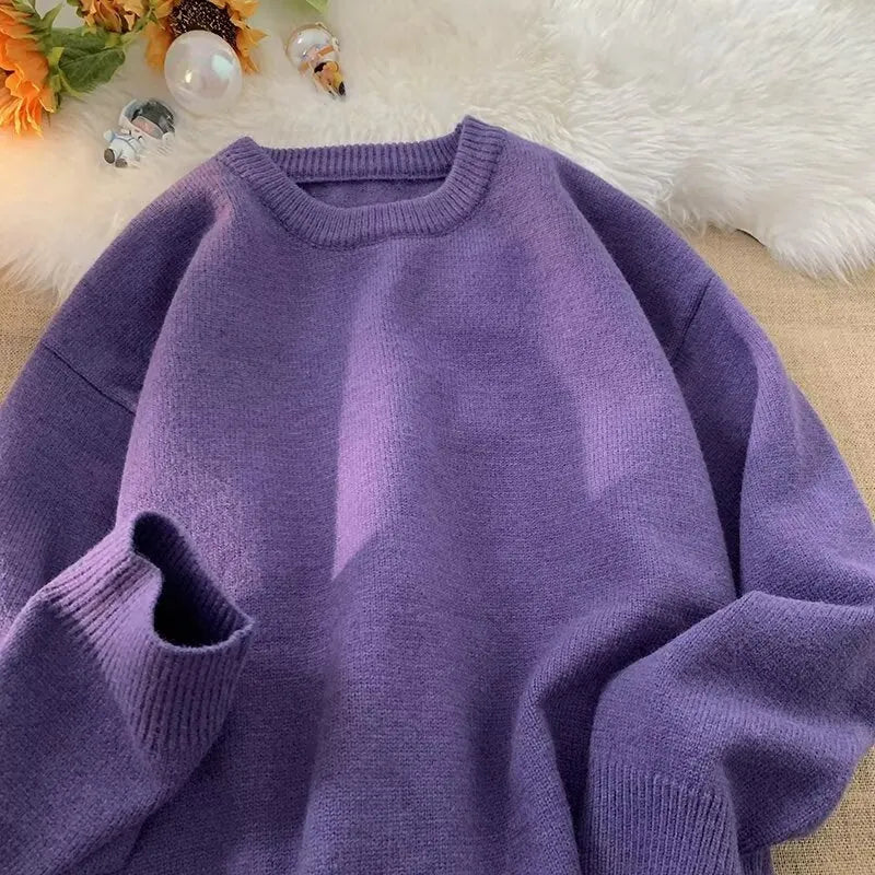 Lilac Women's Oversized Sweater with Crew Neck & Relaxed Long Sleeves