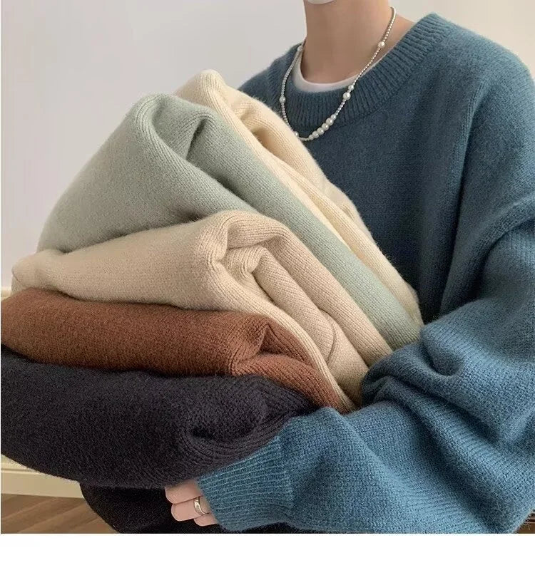 Medium blue Women's Oversized Sweater with Crew Neck & Relaxed Long Sleeves