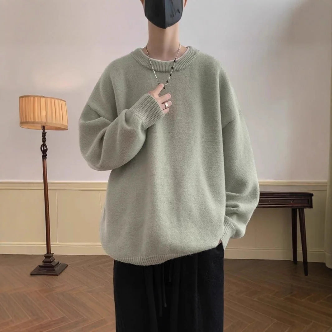 Women's Oversized Sweater with Crew Neck & Relaxed Long Sleeves - Front Worn Sage