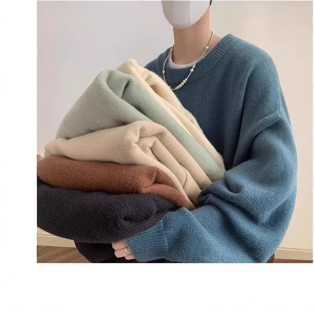 Women's Oversized Sweater with Crew Neck & Relaxed Long Sleeves - Blue Group Flatlay Stack
