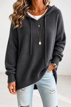 Gray Women's Oversized Hooded Knit Sweater with Drawstring & Relaxed Fit — Marigold